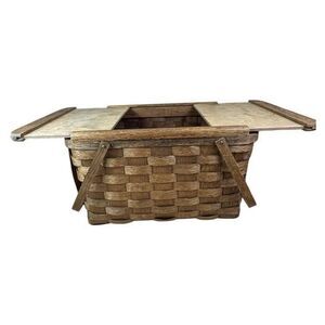 Vintage Rustic Basketville Putney Vermont Sliding Double Lid Picnic Basket Rare